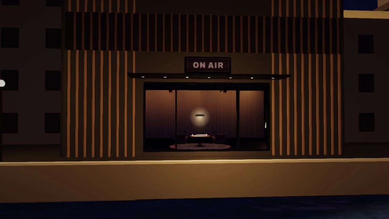 A warm recording room seen across Dubai Creek at night, ready for a conversation with Steve Chan.